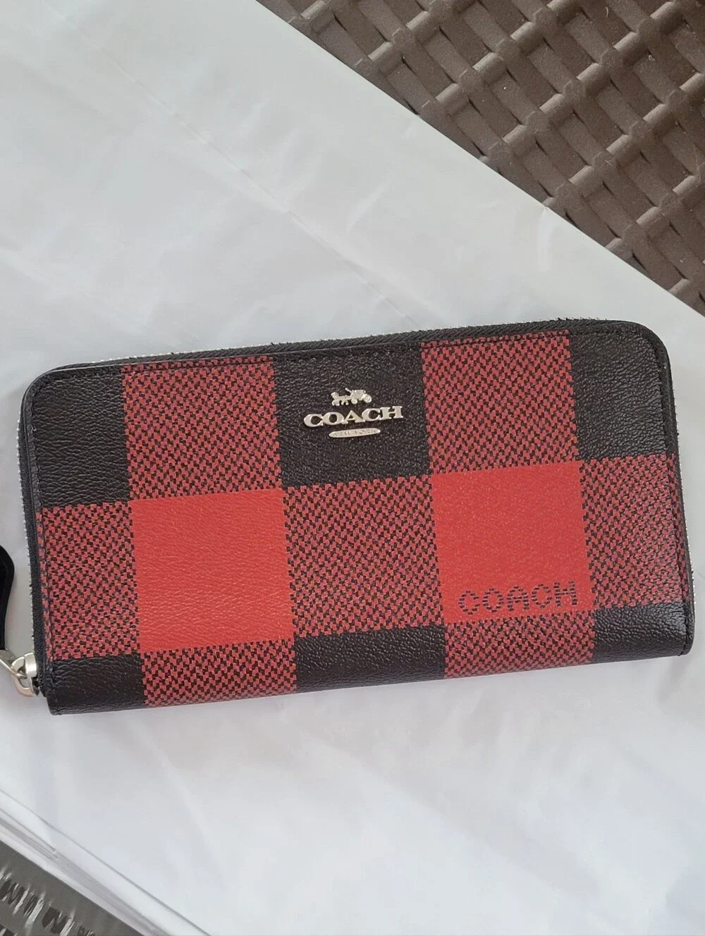 NWT Coach Red & Black Buffalo Check Zip Wallet